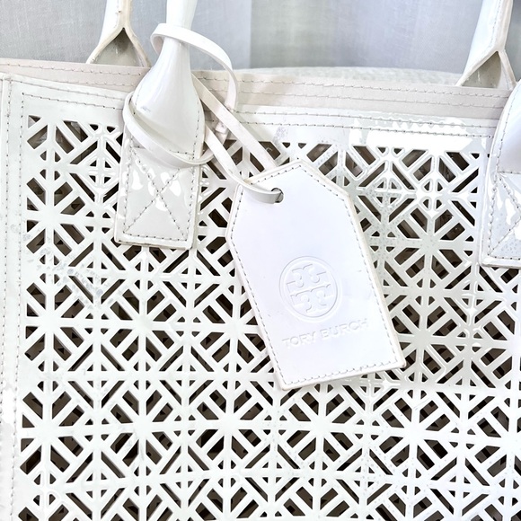 Tory Burch White Laser-Cut Tote with Zip Pouch Set - Picture 4 of 6